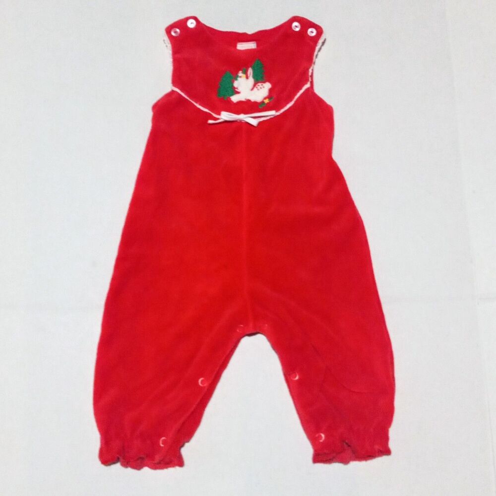 Vtg Baby Togs Christmas Corduroy Overalls-Size 6-9 Months-Reindeer-Elastic Legs